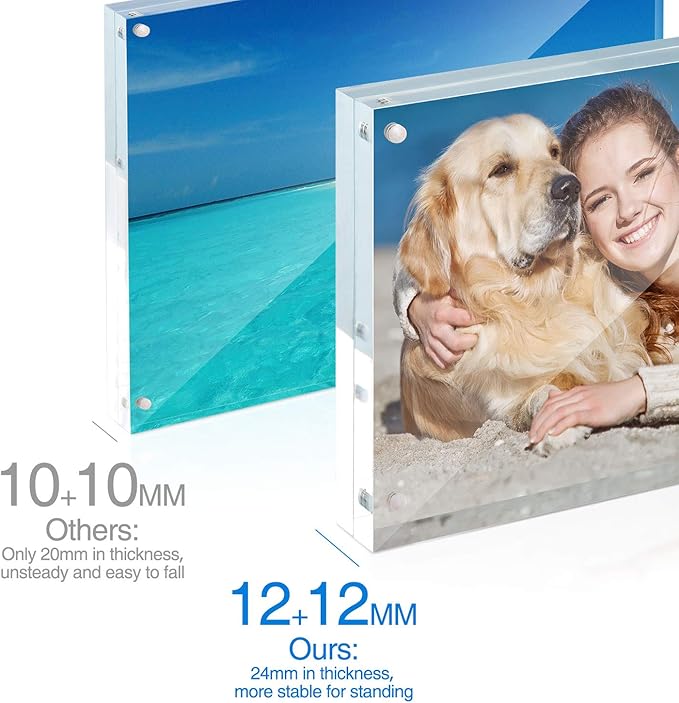 TWING 5x7 Acrylic Frame for Pictures, Clear Double Sided Acrylic Picture Frame with Microfiber Cloth, Picture Frame 5x7, 12 + 12MM Thickness Magnetic Photo Frame Desktop Frameless Display Gifts Ideal