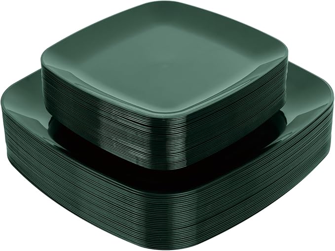 Disposable Plates, 60 Count Green Square Plastic, BPA-Free