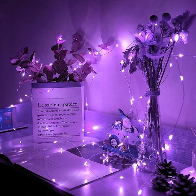 24 Pack Purple Fairy Lights 7Ft 20 LED Twinkle String Lights 3 Modes Battery Operated Waterproof Firefly Starry for Mason Jar Party Wedding Christmas Valentines Day Table Centerpieces