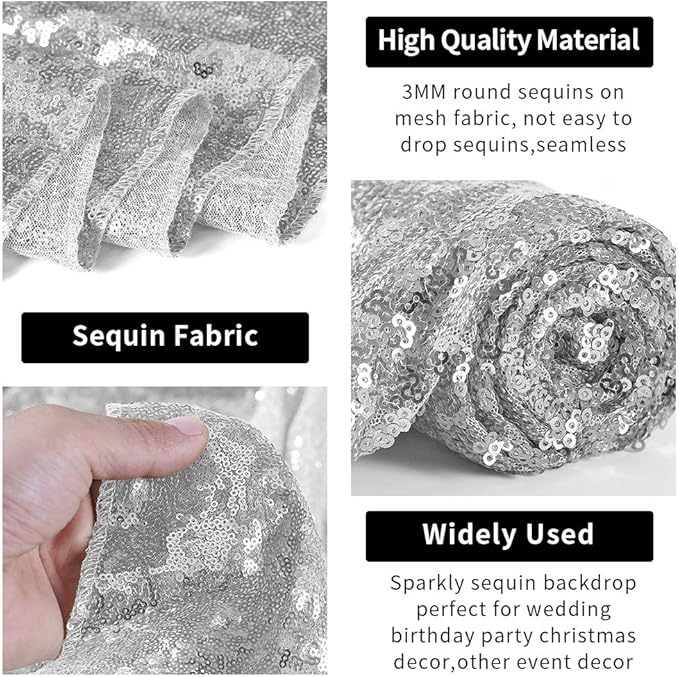 Sequin Backdrop Curtain, Silver Glitter Backdrop, 2ft x 8ft, Pack of 4