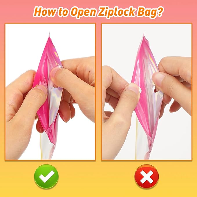 Funfery 100 Pack Gradient Holographic Bags,Mylar Resealable Bags with Zipper,Clear Window Packaging Pouchs,Foil Smell Proof Bag for Food Storage,Sample Jewelry Bag(5.5x7.9In,Hot Pink Orange)