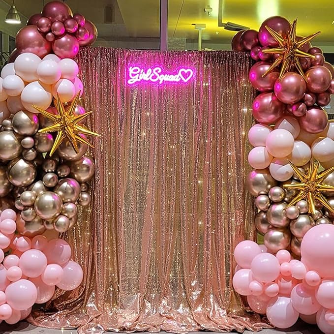 Poise3EHome Sequin Backdrop Curtain, 10Ft x 10Ft Rose Gold Glitter Photography Background Curtains, Sequence Xmas Thanksgiving Backdrop Drapes Decor