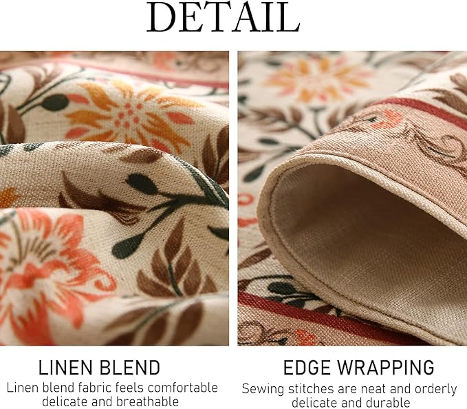 ISAENNE Designer French Elegant Linen Table Runner 102 Inches Long,Farmhouse Lily Pattern Decor Table Runners for Dining Tables,Thanksgiving,Kitchen Tables,Christmas,12"*102"-Aurora A