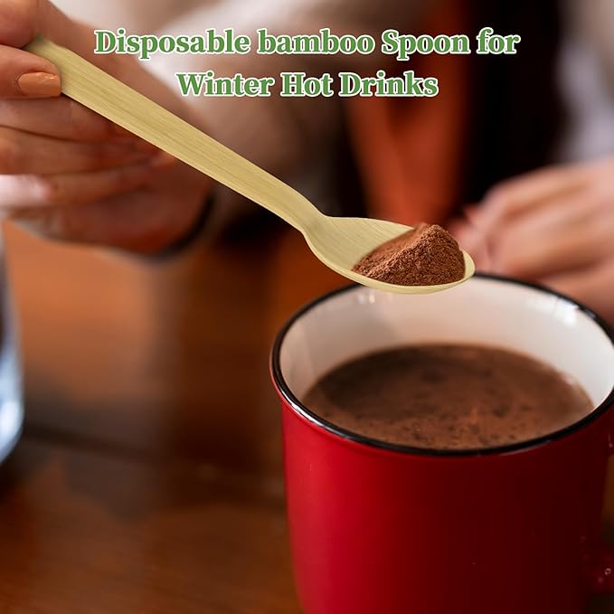 Disposable Bamboo Spoons, 300 Count, Brown, 6.7 Inch