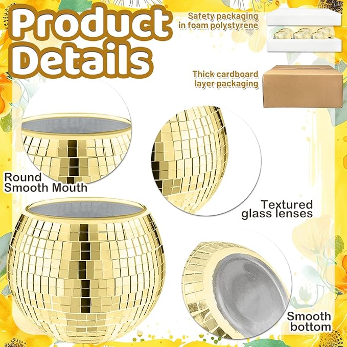 Glass Disco Ball Vases, Set of 6, 5x6 Inch Reflective Party Centerpieces