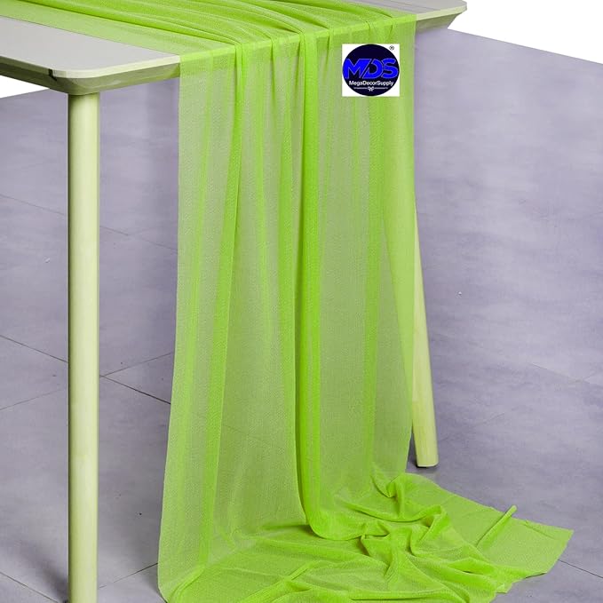 MDS 5 Pack 10ft Chiffon Table Runner 29 x 120 Inches Sheer Wedding Runner Romantic Rustic Table Runner for Wedding Decorations, Birthday Parties, Bridal Shower Party Arch Decor - Parrot Green