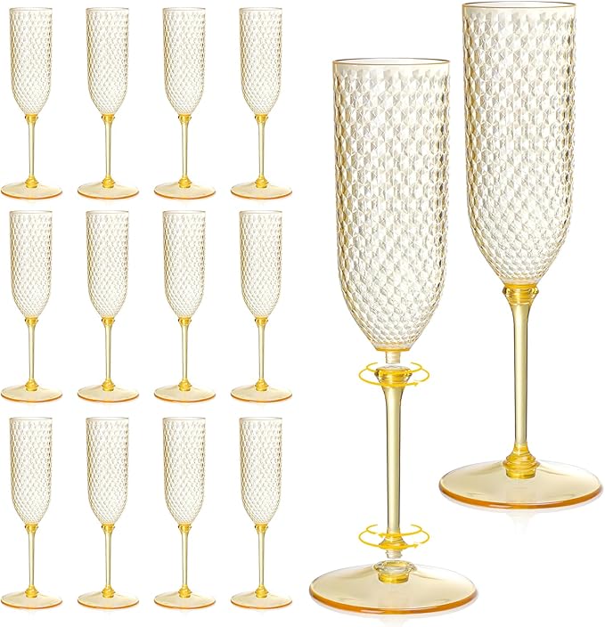 Champagne Glasses 24 Pack Amber Detachable Plastic 5.5 Oz