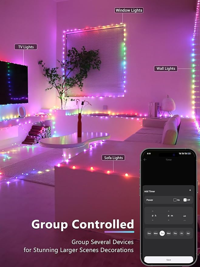 Indoor String Lights, 200 LED Fairy Lights, 16 Million Colors, 66 Feet