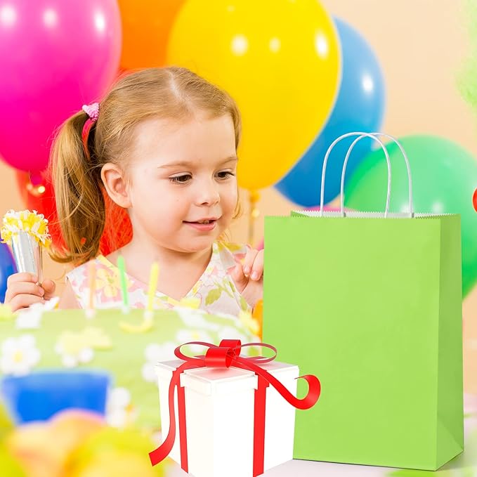 Gift Bags 48 Pack, Rainbow Kraft Paper with Twist Handles, 10x5x13 Inch