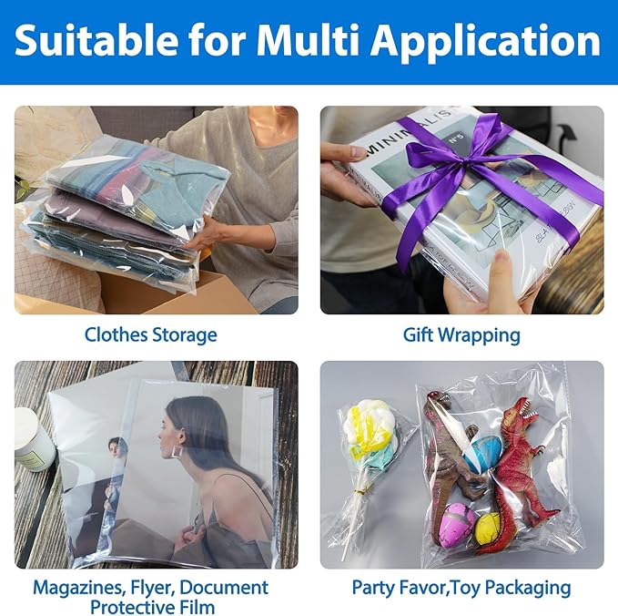 PigPotParty 10"x13" Self-Sealing Clear Cellophane T-Shirt Bags with Adhesive, 100 Pack Plastic Cello Packaging for Clothes, Gifts, Magazines, A4, Envelope, Letter & Small Business Use
