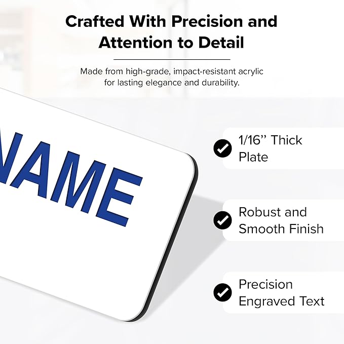Name Tag, Magnetic White and Blue Name Tags, Personalized Name Tags, 1.5x3 Inches, Durable Engravable Impact Material, Made in The USA by My Sign Center