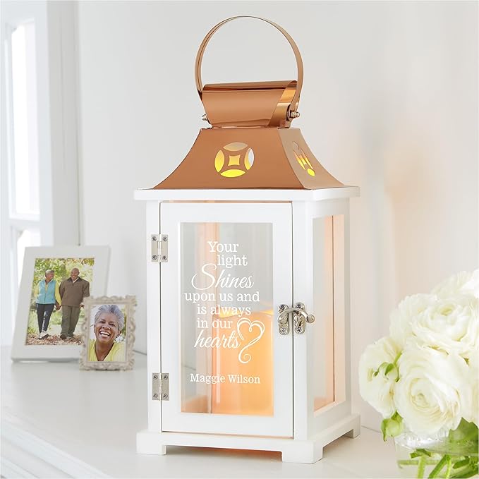 Decorative Candle Lantern Memorial Gift, Copper Finish, Personalized Engraving
