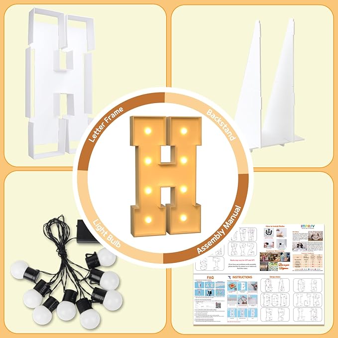 Marquee Light Up Letter H, 3 Ft Foam Board Party Sign