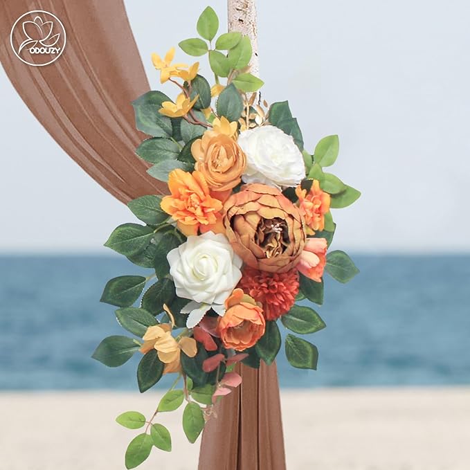 Artificial Flowers for Wedding Arch, Foam and Silk, With Sheer Drape