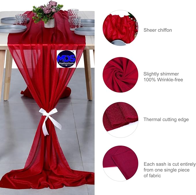 MDS Halloween Chiffon Table Runner - 25 Pack, 29 x 170 Inches, 14ft Each - Sheer Spooky Table Runners for Haunted House Parties, Trick-or-Treat Tables, Witchy Décor, Wedding & Events - Apple red