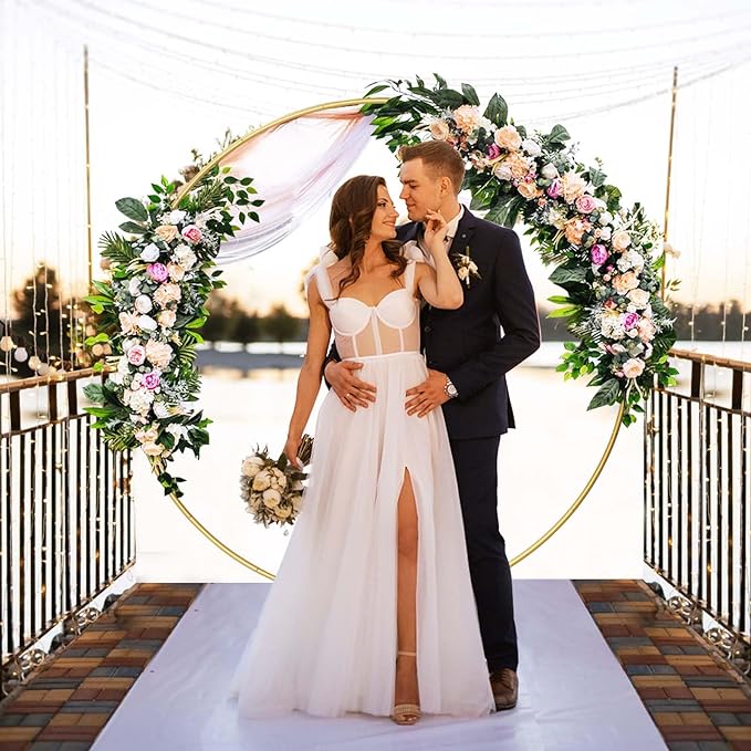 Gold Round Backdrop Stand, Metal Circle Arch for Parties and Patios