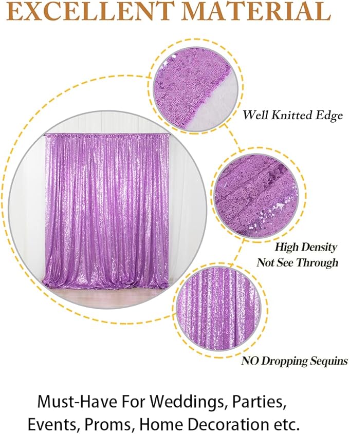ShinyBeauty Sequin Curtain Lavender 4FTx8FT Sequin Photo Backdrop Light Purple Sequin-Backdrop-Curtain Glitter Photography Backdrops Bridal Shower, Wedding