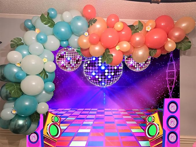 Dance Party Backdrop Retro 80s 90s Theme Stage Dance Ball Music Birthday Party Decoration DJ Photography Background 15 x 10 ft for Baby Shower Picture Photo Shoot Polyester Fabric, Blue