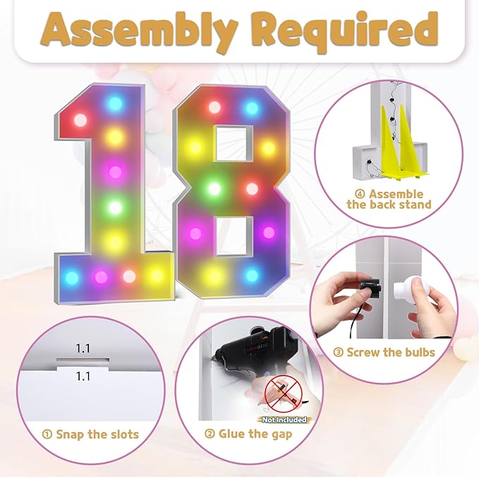 Number 18 Marquee Birthday Decoration, 4-Foot Cardboard Light-Up Sign