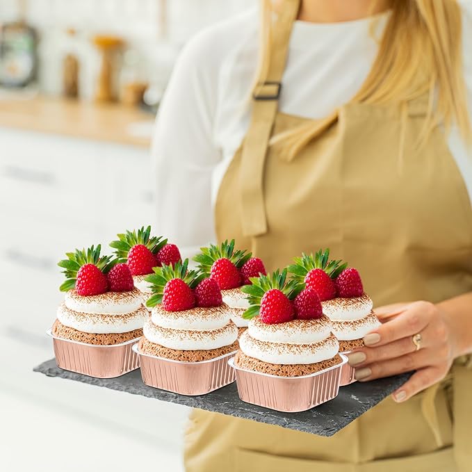 Baking Cups with Clear Lids, 150 Count, 10 oz Champagne Aluminum Foil