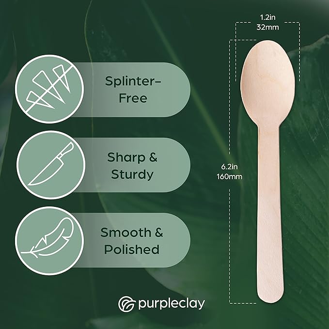 Spoons, 300 Count Natural Birch Wood, Disposable and Compostable