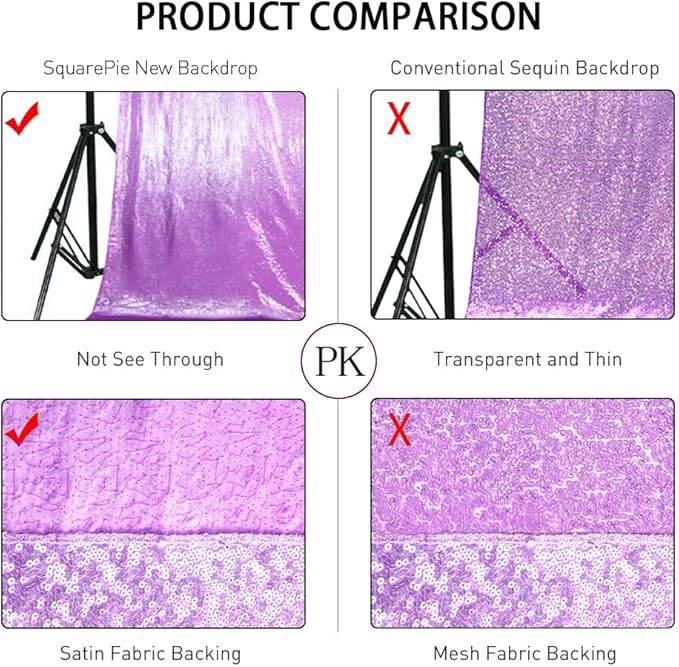 SquarePie Sequin Backdrop Less Transparent Background Sparkly Curtain for Wedding Party 10FT x 10FT Lavender