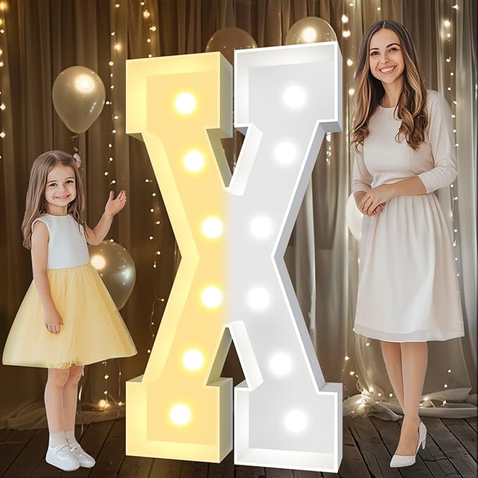 Party Decorations: 4 Ft Light Up Mosaic Letter, Warm & Cool White LED
