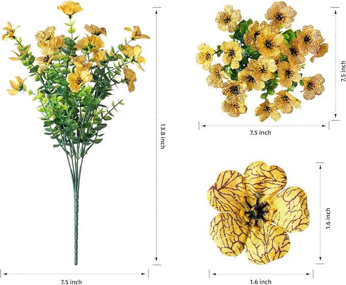 HyeFlora Artificial Fall Flowers Faux Mums for Outdoor Indoor Garden Home Decoration, Faux Flower Daisy with Eucalyptus Leaves Fake Mums Plants Greenery Boxwood Porch Patio, 12 Bundles (OrangeYellow)