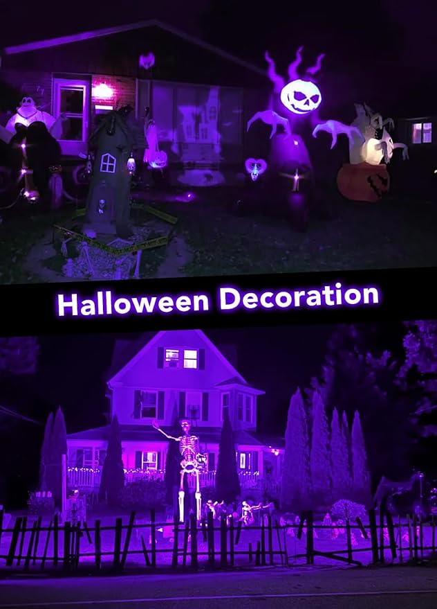 Halloween Spotlights with Purple UV Black Light, 15W Outdoor Stake, 2 Pack