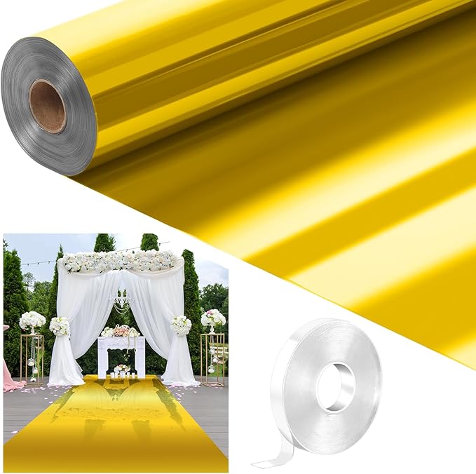 Aisle Runner, Gold Mirror Finish, 3.3 x 98.4 ft with Tape Roll