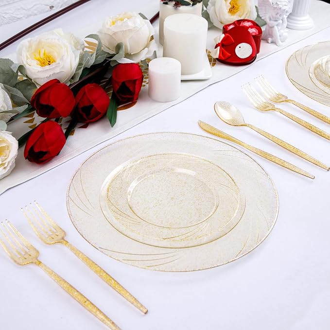 Plastic Spoons, 180 Count Gold Glitter Party Flatware Set