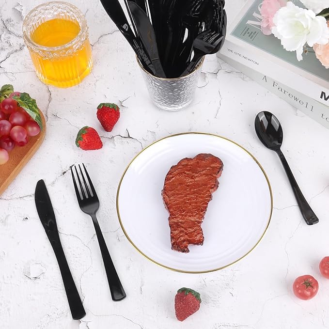 Disposable Plastic Silverware Set, 300 Pieces, Heavy Duty Black