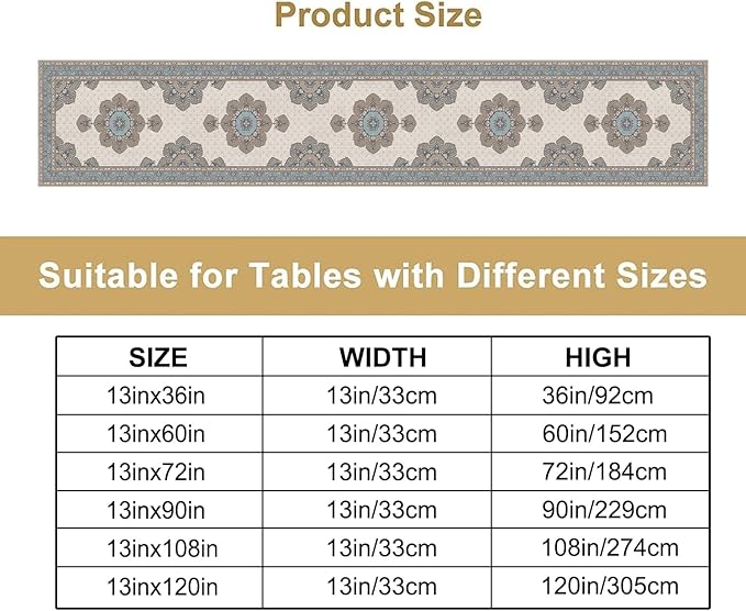 Boho Bohemia Style Table Runner, Vintage Teal Brown Retro Flower Rustic Country Style Floral Print Pattern for Home Kitchen Table Decor Dining Coffee Room Garden Party Decor 13x90in