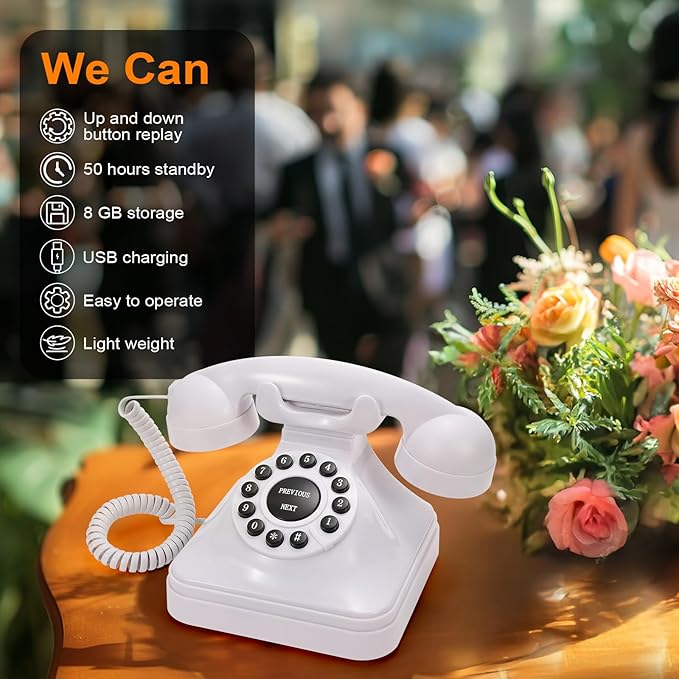 Guestbook Phone with Voice Recording, Retro Design and Photo Album