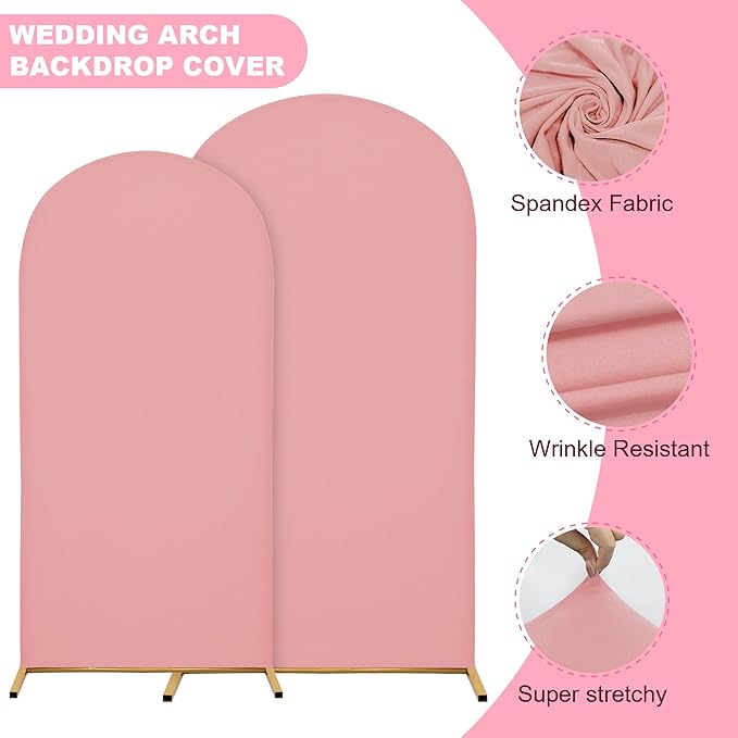 Wedding Arch Covers Arch Backdrop Cover Arch Stand Covers 7.2FT 6FT Set of 3 Arch Cover Spandex Fabric Stretchy Backdrop for Wedding Birthday Party Decoration Baby Shower (Light Pink)