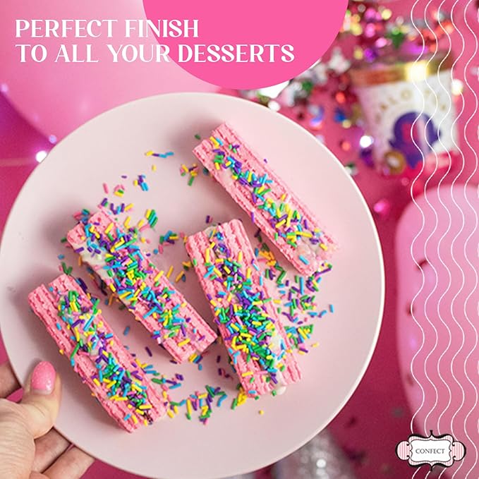 Confect Sprinkles Mix – Enchanted Forest Disco Ball Mashup for Cake & Cupcake Decorating – Assorted Pack of 5 (Hot Pink, Silver, Parrot Green Dragees & White Sparkling Sugar) Palm Oil-Free, No Artificial Dyes - 5 Oz