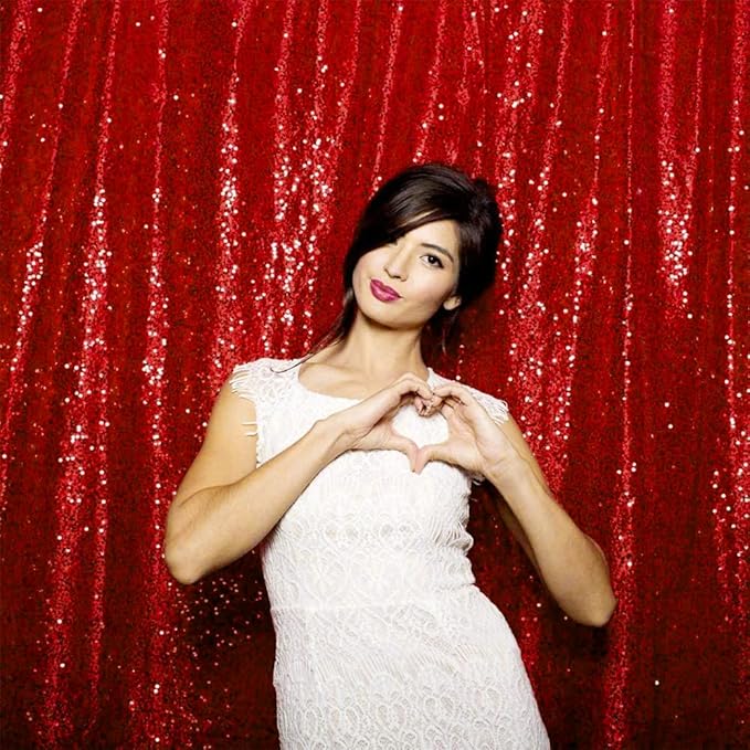JYFLZQ Red Sequin Backdrop Curtains 4ft x 6.5ft 1 Panel Glitter Photo Booth Backdrops Sparkly Photography Background Drapes for Parties Wedding Bridal Showers