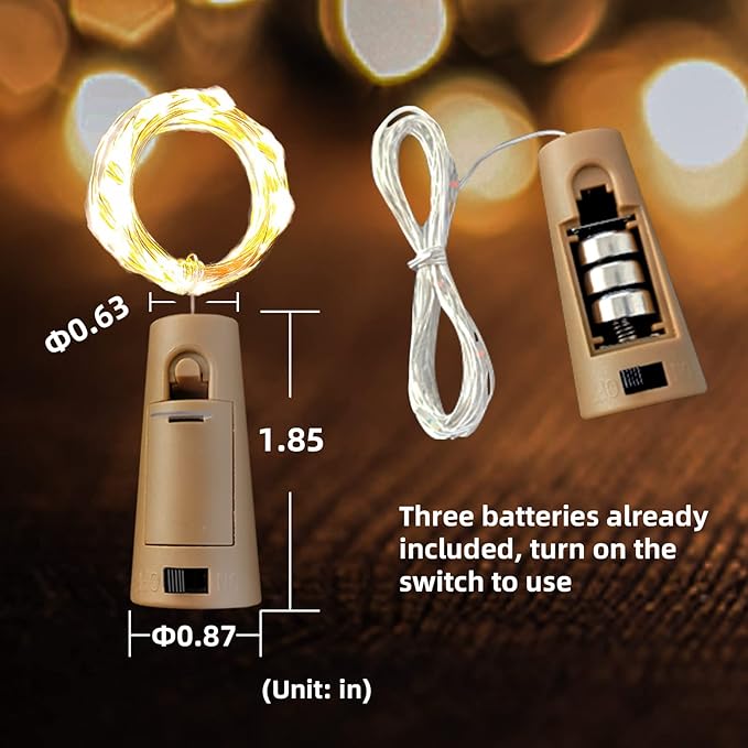 10 Pack Wine Bottle Lights with Cork, 20 LEDs, 6.6 Ft, Fairy Mini String Lights for DIY Jar Halloween, Christmas, Party Decoration, Wedding Listing (10 Pack, Warm White)