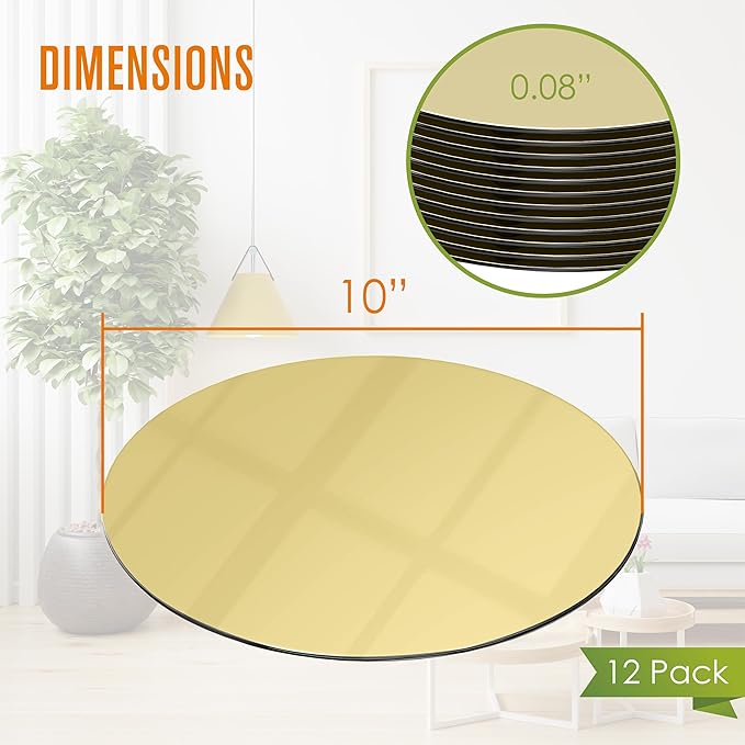 Houseables Gold Mirror Centerpieces For Tables, Round Mirrors For Centerpieces, Mirrored Trays, Round Table Plate Tray, Circle, Glass Charger, Wedding, Center Piece, Small, Base, Candle, 10 Inch, 12PK