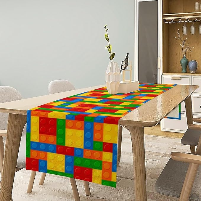 Building Blocks Table Runner Funny Celebration Party Birthday Party for Kids Teens Table Runner for Kitchen Picnic Home LivingRoom 13x70 Inch