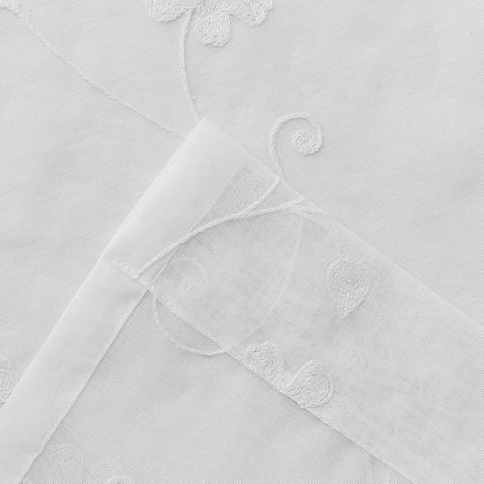 MYSTIC-HOME Embroidery White Sheer Curtains 84 Inches Long, Rod Pocket Sheer Drapes for Living Room, Bedroom, 2 Panels, 52"x84", Semi Crinkle Voile Window Treatments for Yard, Patio, Villa, Parlor.