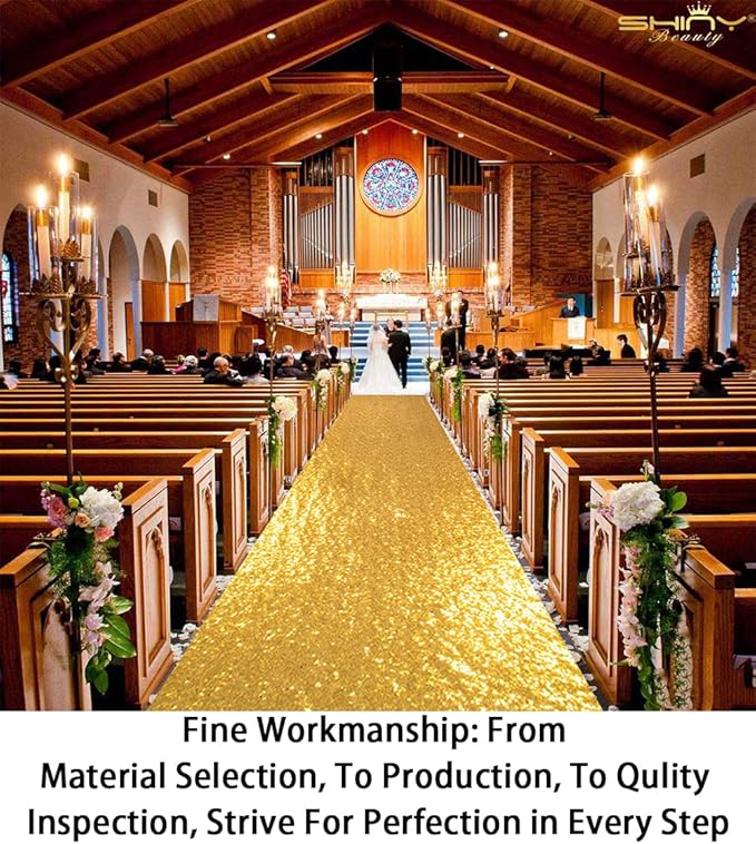 Aisle Runner, Gold Sequin, 4 x 30 Ft, Seamless Mesh, Indoor or Outdoor