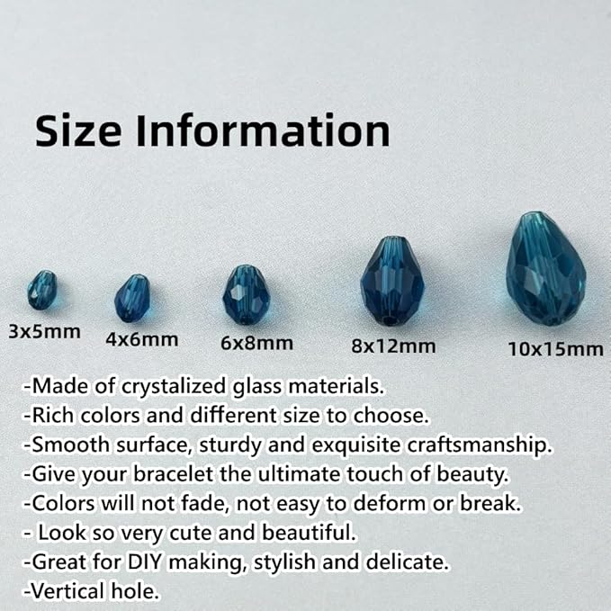 150pcs 4x6mm Teardrop Crystal Glass Beads for Jewelry Making, Faceted Vertical Hole Teardrop Glass Spacer Beads for Wind Chimes Bracelet Earring Necklace DIY Craft(Peacock Blue)