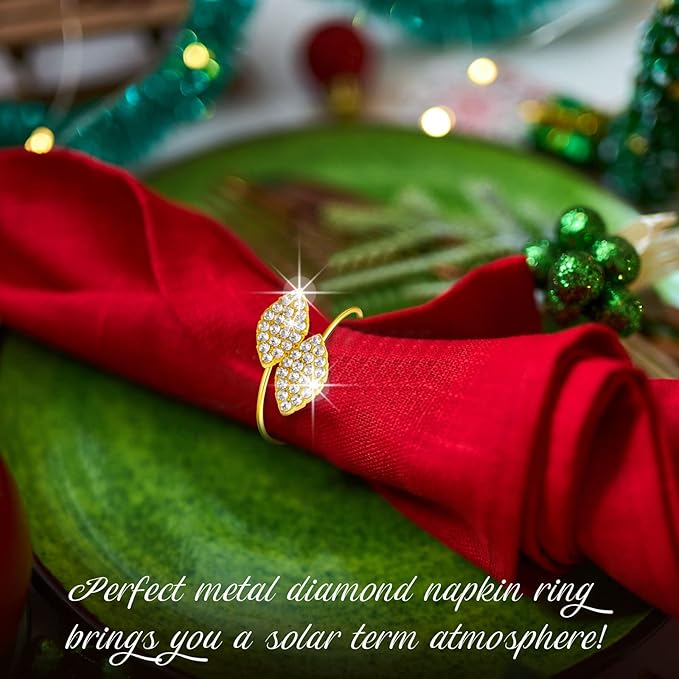 Hotop 36 Pcs Napkin Rings Gold Table Decorations, Elegant Bling Leaves Napkin Rings, Rhinestone Guest Towels Buckle for Wedding Gold Party, Thanksgiving Christmas Dinner Banquet Table Decoration
