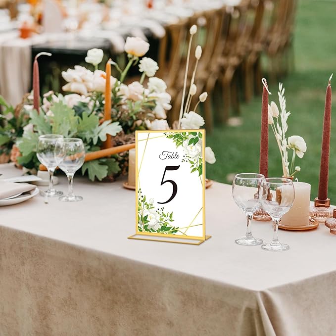 20 Pack Gold Acrylic Sign Holders 4x6 Inch, Double Sided Vertical Stand Clear Picture Frames, Table Menu Display Holders for Wedding Table Numbers, Restaurant Signs, Party and Office Photos