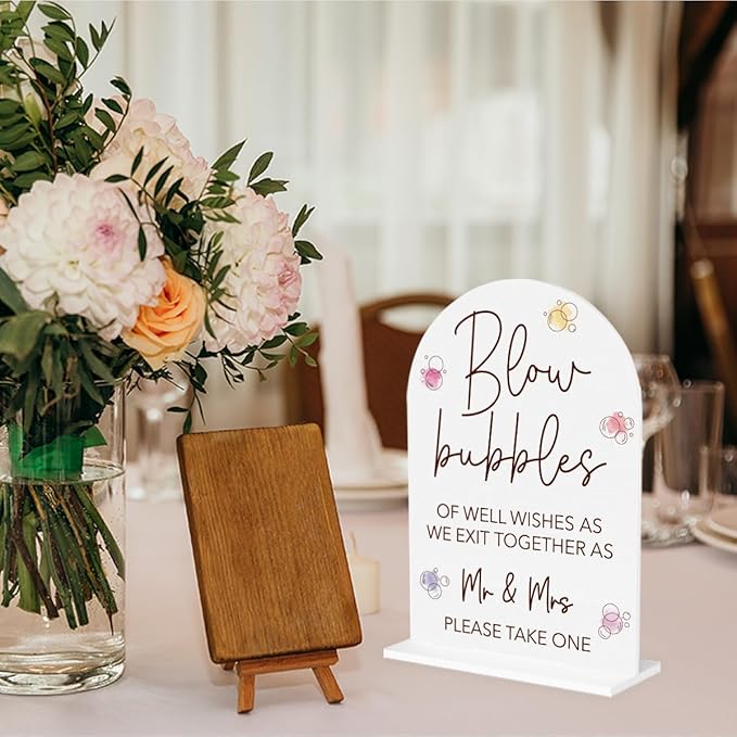 Wedding Bubbles Sign Bubbles for Wedding Send off Reception Decor Acrylic Arch Wedding Bridal Shower Baby Shower Welcome Table Signs for Ceremony and Reception Decor 7 x 5 Inches