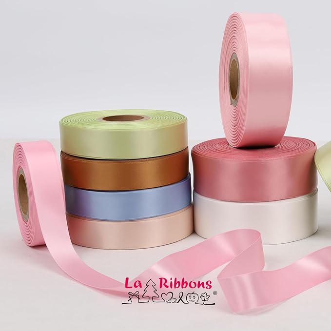 LaRibbons 1 Inch 50 Yard Double Faced Satin Ribbon,Dust Pink Satin Craft Fabric Ribbon for Gift Wrapping Floral Bouquets Wedding Party Decoration