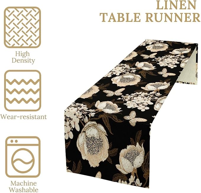 Watercolor Peony Table Runner, Modern Kitchen Dining Room Bohemian Floral Tabletop Decoration for Kitchen Cafe 13x120 Inch