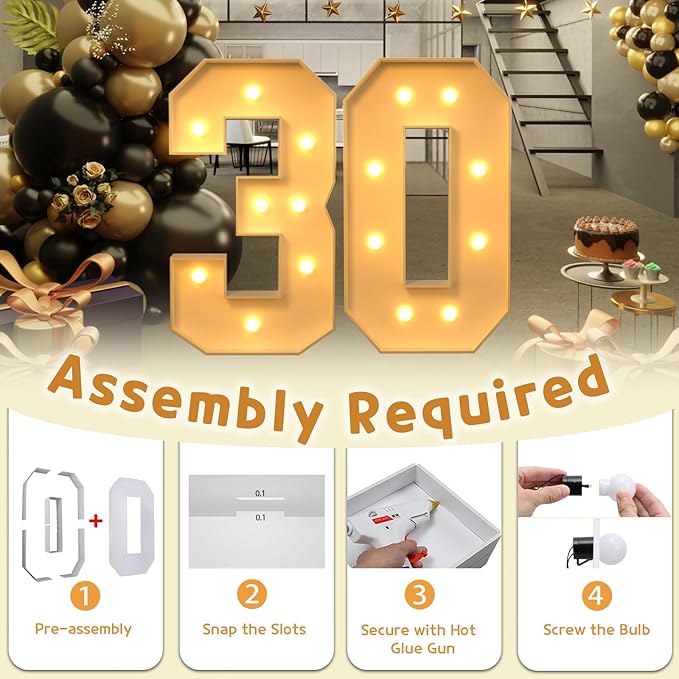 Light Up Marquee Party Numbers, 3 Ft Foam Board Backdrop