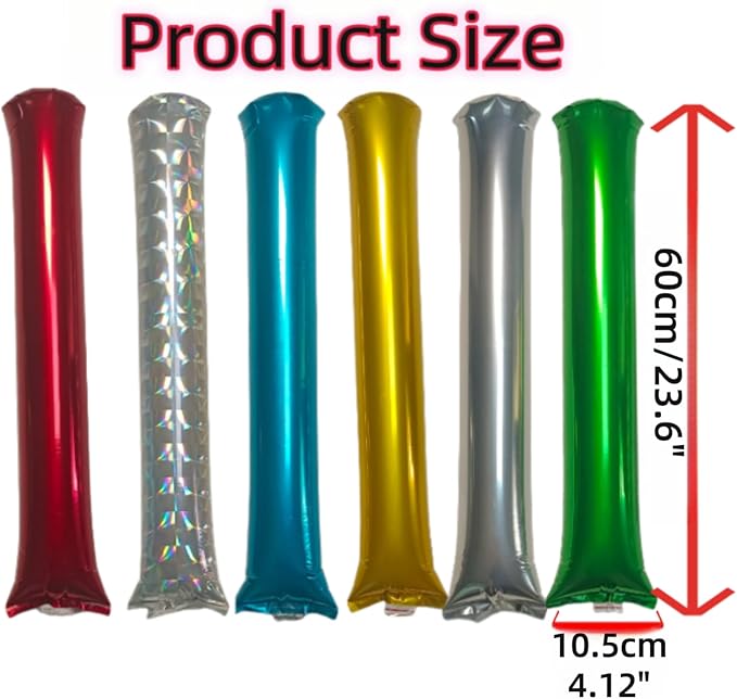 48pcs Round Head Boom Sticks Thunder Sticks Cheering Sticks Team Spirit Plastic Cheerleading Spirit Stick Clapper Inflatable Noise Maker Sports Supply (Glitter Color)